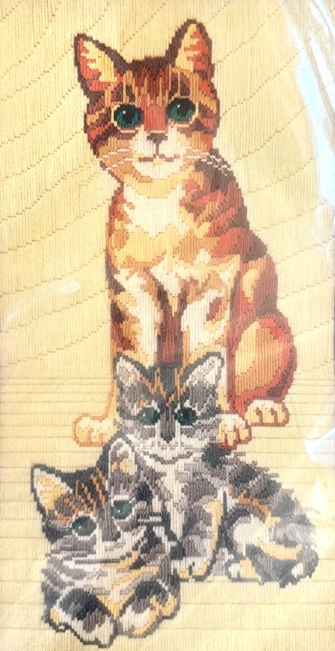 Bucilla Needlepoint Kit Feline Family 4208 Kitten Cat Vintage 12 x 21 NOS Sealed